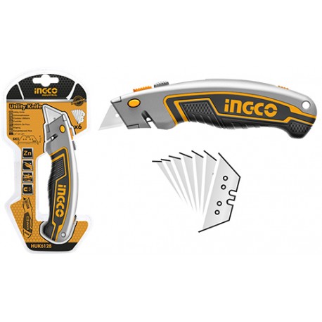 ING-CO Cutter professionale 19x61mm con 6 lame trapezio (HUK6128) |aglio Preciso, Lama Robusta, Doppio Blister, Qualità Superiore