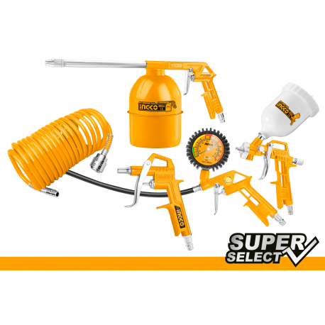 ING-CO Kit accessori compressori 5pz super select (AKT0053) |Versatile per gonfiaggio, verniciatura, pulizia.