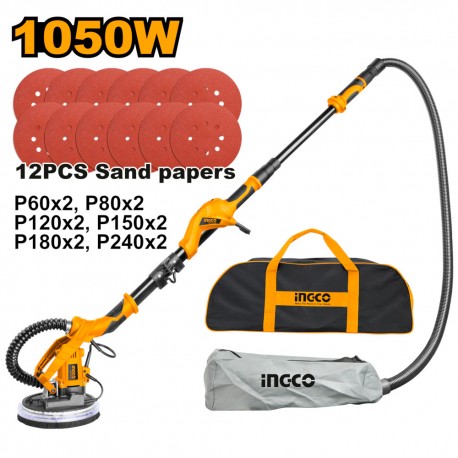 ING-CO Levigatrice a giraffa 1050w con borsa e 12 fogli di carta abrasiva (DWS10501) |Levigatura Muri e Soffitti