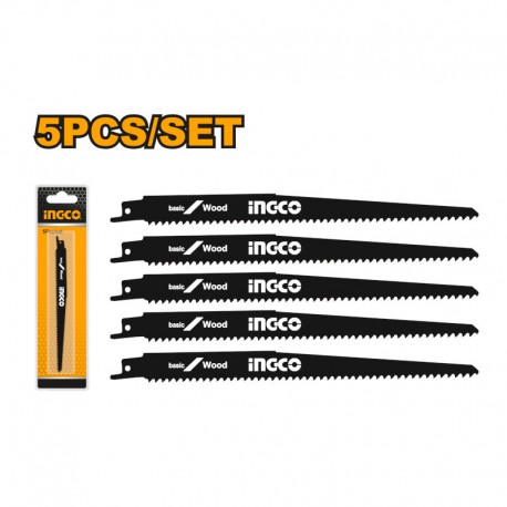 ING-CO Set 5 lame ricambio per legno 6tpi per seghetto a gattuccio (RSB1111DF) | Qualità professionale, doppio blister