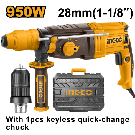 ING-CO Trapano tassellatore 950w (RGH9528-2) | Foratura potente su calcestruzzo, acciaio, legno